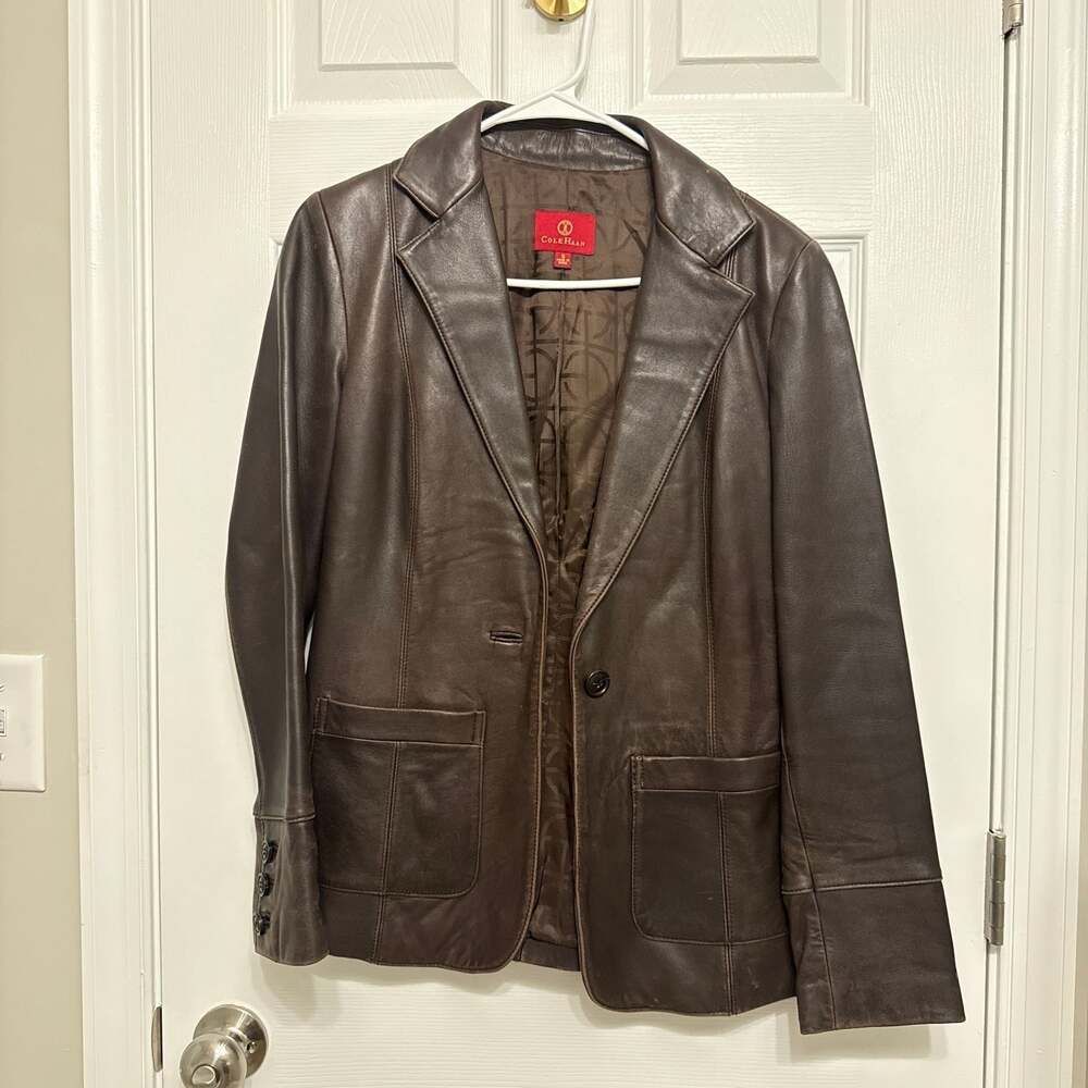 Cole Haan Brown Lambskin Leather Blazer Jacket Women's Size Small